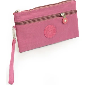 Krinkıl/klinkır Su Itici Kumaş 2 Fermuarlı Bilek Askılı Cep Telefon El Çantası Cüzdan Gül Pembe 1115