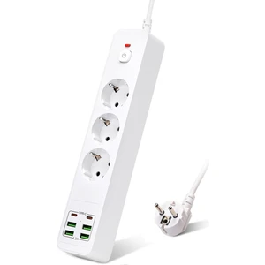 H-01 Hızlı Şarj Istasyonu 3000W 3'lü Priz 2 Metre Uzatma Kablosu Çoklu Priz 4 USB 2 Type C Girişli On Off Düğmeli