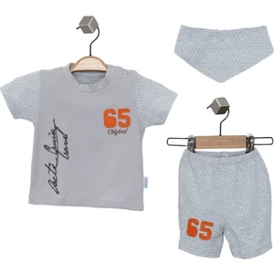 NSE Collection Erkek Bebek Bej Renk Nakışlı Pamuk Mevsimlik Yazlık College T-Shirt Önlük ve Şort Takım