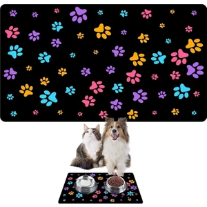 Mama ve Su Evcil Hayvan Beslenme Matı, Kolay Temizlenen Emici Su Geçirmez Kumaş, Küçük Orta Boy ve Büyük Kedi ve Köpekler Için Dayanıklı Köpek Kedi Paspas (50X35, Renkli Patiler)