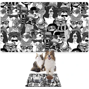 Mama ve Su Evcil Hayvan Beslenme Matı, Kolay Temizlenen Emici Su Geçirmez Kumaş, Küçük Orta Boy ve Büyük Kedi ve Köpekler Için Dayanıklı Köpek Kedi Paspas (50X35, Dog Pattern)