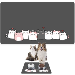 Mama ve Su Evcil Hayvan Beslenme Matı, Kolay Temizlenen Emici Su Geçirmez Kumaş, Küçük Orta Boy ve Büyük Kedi ve Köpekler Için Dayanıklı Köpek Kedi Paspas (50X35, Cute Gri)