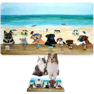 Mama ve Su Evcil Hayvan Beslenme Matı, Kolay Temizlenen Emici Su Geçirmez Kumaş, Küçük Orta Boy ve Büyük Kedi ve Köpekler Için Dayanıklı Köpek Kedi Paspas (50X35, Summer Dogs)