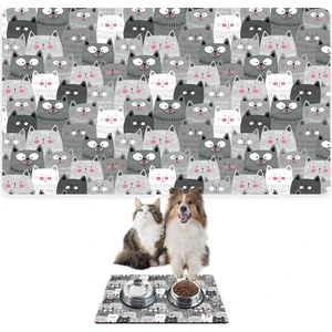 Mama ve Su Evcil Hayvan Beslenme Matı, Kolay Temizlenen Emici Su Geçirmez Kumaş, Küçük Orta Boy ve Büyük Kedi ve Köpekler Için Dayanıklı Köpek Kedi Paspas (50X35, Gri Kediler)
