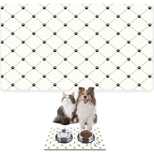 Mama ve Su Evcil Hayvan Beslenme Matı, Kolay Temizlenen Emici Su Geçirmez Kumaş, Küçük Orta Boy ve Büyük Kedi ve Köpekler Için Dayanıklı Köpek Kedi Paspas (50X35, Mini Pati)