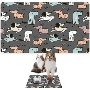 Mama ve Su Evcil Hayvan Beslenme Matı, Kolay Temizlenen Emici Su Geçirmez Kumaş, Küçük Orta Boy ve Büyük Kedi ve Köpekler Için Dayanıklı Köpek Kedi Paspas (50X35, Gri Renkli Köpekler)