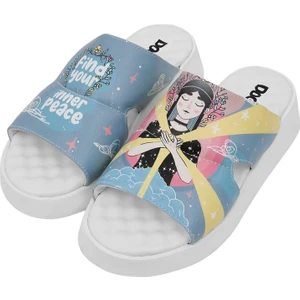 Kadın Vegan Deri Mavi Terlik - Find Your Inner Peace Tasarım