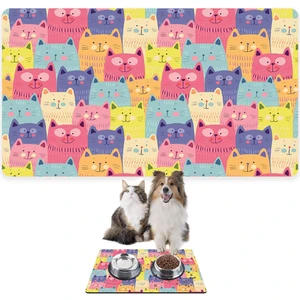 Mama ve Su Evcil Hayvan Beslenme Matı, Kolay Temizlenen Emici Su Geçirmez Kumaş, Küçük Orta Boy ve Büyük Kedi ve Köpekler Için Dayanıklı Köpek Kedi Paspas (40X60, Renkli Sevimli Kediler)