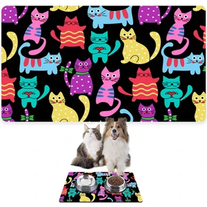 Mama ve Su Evcil Hayvan Beslenme Matı, Kolay Temizlenen Emici Su Geçirmez Kumaş, Küçük Orta Boy ve Büyük Kedi ve Köpekler Için Dayanıklı Köpek Kedi Paspas (40X60, Siyah Renkli Kediler)