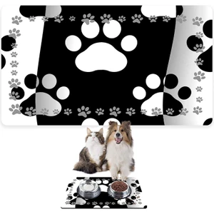 Mama ve Su Evcil Hayvan Beslenme Matı, Kolay Temizlenen Emici Su Geçirmez Kumaş, Küçük Orta Boy ve Büyük Kedi ve Köpekler Için Dayanıklı Köpek Kedi Paspas (40X60, Black And White)
