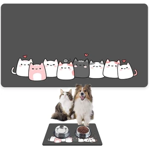Mama ve Su Evcil Hayvan Beslenme Matı, Kolay Temizlenen Emici Su Geçirmez Kumaş, Küçük Orta Boy ve Büyük Kedi ve Köpekler Için Dayanıklı Köpek Kedi Paspas (40X60, Cute Gri)