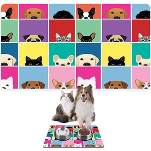 Mama ve Su Evcil Hayvan Beslenme Matı, Kolay Temizlenen Emici Su Geçirmez Kumaş, Küçük Orta Boy ve Büyük Kedi ve Köpekler Için Dayanıklı Köpek Kedi Paspas (40X60, Köpek Kare)