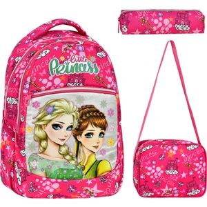 3'lü Okul Seti, Pembe Frozen Desenli İlkokul Çantası + Beslenme Çantası + Kalemlik