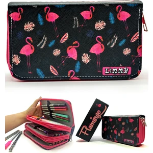 Kalem Kutusu Flamingo Siyah Kawai Organizer Kalemkutu Vegan Deri Üç Bölmeli Kalemlik