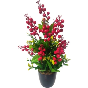 Cennet Home Lüks Kokina Bitkisi Yılbaşı Çiçeği Siyah Plastik Saksıda Masaüstü Yapay Çiçek 45 Cm.