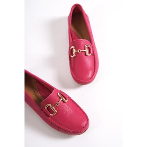 Hakiki Deri 203-FS Oval Burunlu Toka Detay Kadın Fuşya Babet & Loafer Ayakkabı