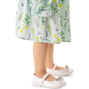 Kiko Kids Papyon Taşlı Cırtlı Kız Çocuk Babet Ayakkabı 254 Cilt Beyaz