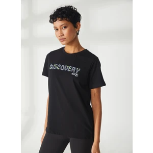 Discovery Expedition Bisiklet Yaka Baskılı Siyah Kadın T-Shirt W-HOLDEN