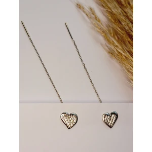 925 Ayar Gümüş Zirkon Taşlı Büyük Kalp Trend Zincir Kadın Küpe Yılbaşı Yeni Yıl Hediye