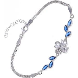 Kalp Yonca Sarmaşık Model Lacivert Zirkon Taşlı 925 Ayar Gümüş Kadın Bileklik