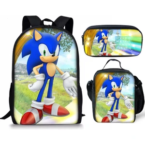 Yeni Sonic Sırt Çantası Sonic2 Öğrenci Okul Çantası Çocuk Yemek Çantası Kalem Kutusu Üç Adet (Yurt Dışından)