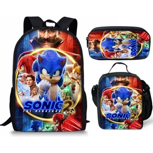Yeni Sonic Sırt Çantası Sonic2 Öğrenci Okul Çantası Çocuk Yemek Çantası Kalem Kutusu Üç Adet (Yurt Dışından)