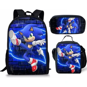 Yeni Sonic Sırt Çantası Sonic2 Öğrenci Okul Çantası Çocuk Yemek Çantası Kalem Kutusu Üç Adet (Yurt Dışından)