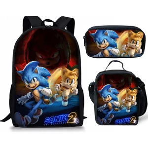 Yeni Sonic Sırt Çantası Sonic2 Öğrenci Okul Çantası Çocuk Yemek Çantası Kalem Kutusu Üç Adet (Yurt Dışından)