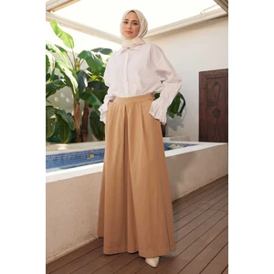 1163-PARÇA Boya Pileli Pantolon Etek Bej