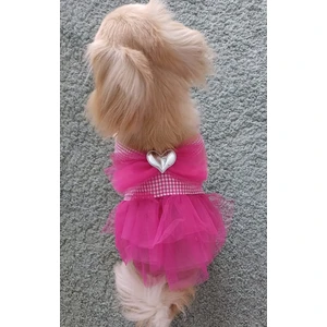 Pembe Kareli Kalpli Tüllü Kedi Köpek Kıyafeti Elbisesi