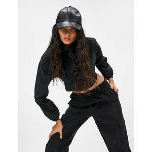 Crop Paraşüt Ceket Beli Lastikli Dik Yaka