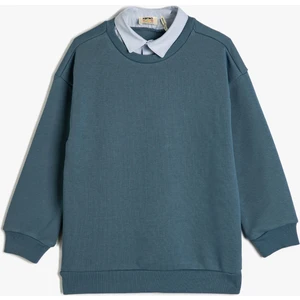 Sweatshirt Basic Gömlek Yaka Detaylı Uzun Kollu