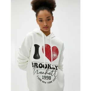 Kapüşonlu Oversize Sweatshirt Kolej Baskılı Ribanalı