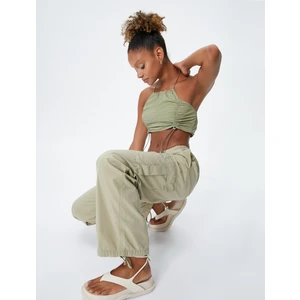 Paraşüt Crop Üst Halter Yaka Stoperli