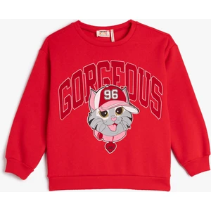 Sweatshirt Bisiklet Yaka Kedi Baskılı