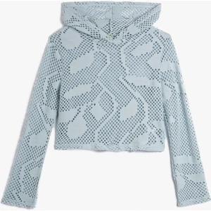 Kapüşonlu Sweatshirt Ajur Örgü Uzun Kollu