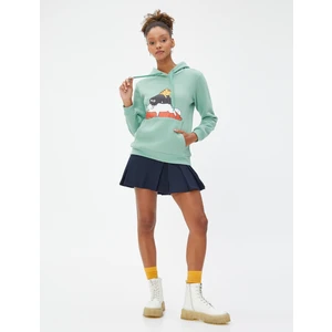 Kapüşonlu Sweatshirt Kedi Baskılı Kanguru Cepli