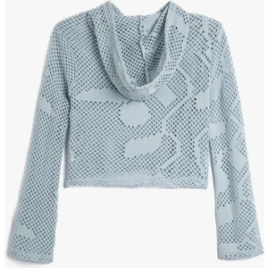 Kapüşonlu Sweatshirt Ajur Örgü Uzun Kollu