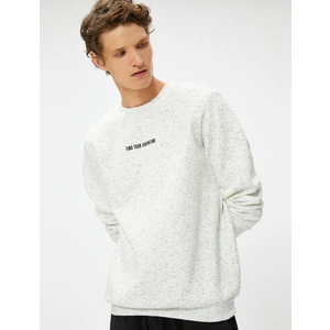 Slogan İşlemeli Sweat Bisiklet Yaka Kırçıllı Dokulu