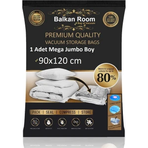 Balkan Room Şeffaf Vakum Hurcu 90x120 cm – Tek Yönlü Vanalı, Dayanıklı Naylon-Polietilen, Büyük Boy Saklama Çözümü