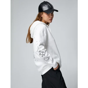Oversize Sweatshirt Kapüşonlu Baskılı Uzun Kollu