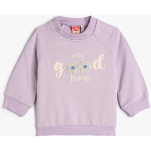 Sweatshirt Uzun Kollu Bisiklet Yaka Baskılı Pamuklu Şardonlu