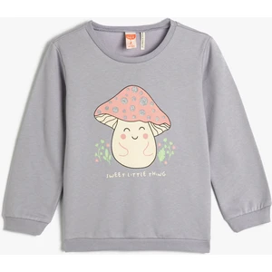 Sweatshirt Şardonlu Bisiklet Yaka Baskılı Pamuklu