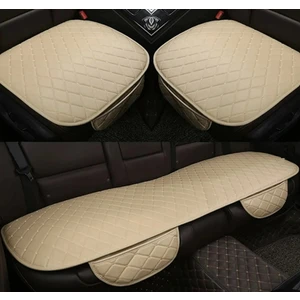 Skoda Araçlar Için Araba Koltuk Minderi 3 Parça Ön ve Arka Takım Bej Deri Bej Desen