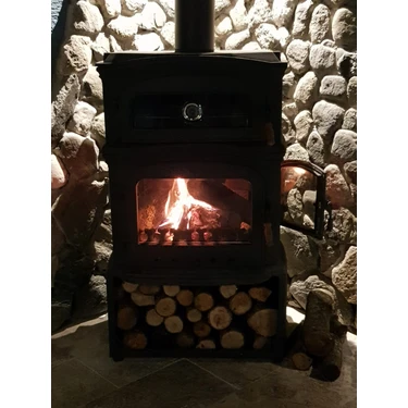 Flame Stove FS-034YKST A. Premium Lüx 3 Camlı Odunluklu Yan Kapaklı Kuzineli Döküm