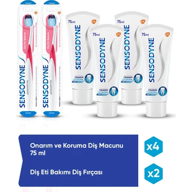 Sensodyne Onarım ve Koruma Hassasiyet Diş Macunu 75 ml x 4 + Diş Eti Diş Fırçası x