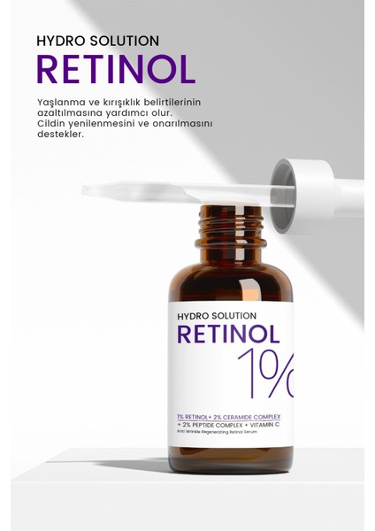 Hydro Solution %1 Retinol + Ceramide Complex Yoğun  Onarım + Yenileyici Bakım Serumu 30 ml