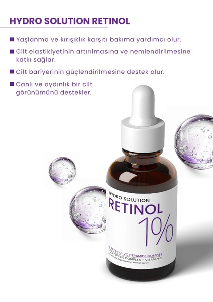 Hydro Solution %1 Retinol + Ceramide Complex Yoğun  Onarım + Yenileyici Bakım Serumu 30 ml