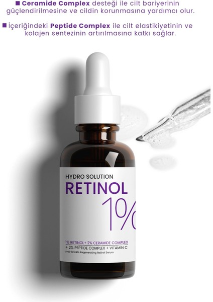 Hydro Solution %1 Retinol + Ceramide Complex Yoğun  Onarım + Yenileyici Bakım Serumu 30 ml