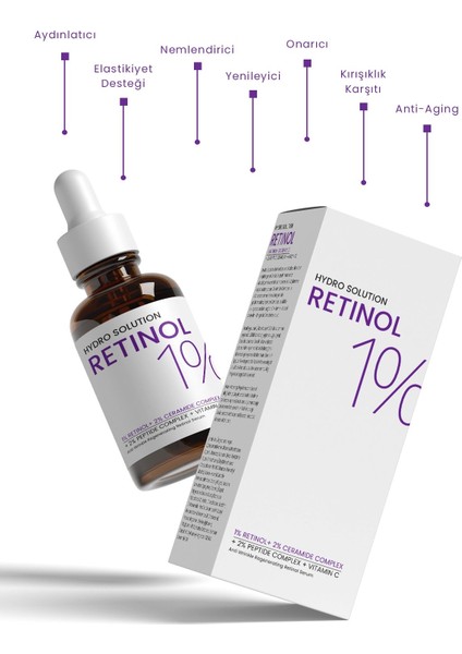 Hydro Solution %1 Retinol + Ceramide Complex Yoğun  Onarım + Yenileyici Bakım Serumu 30 ml